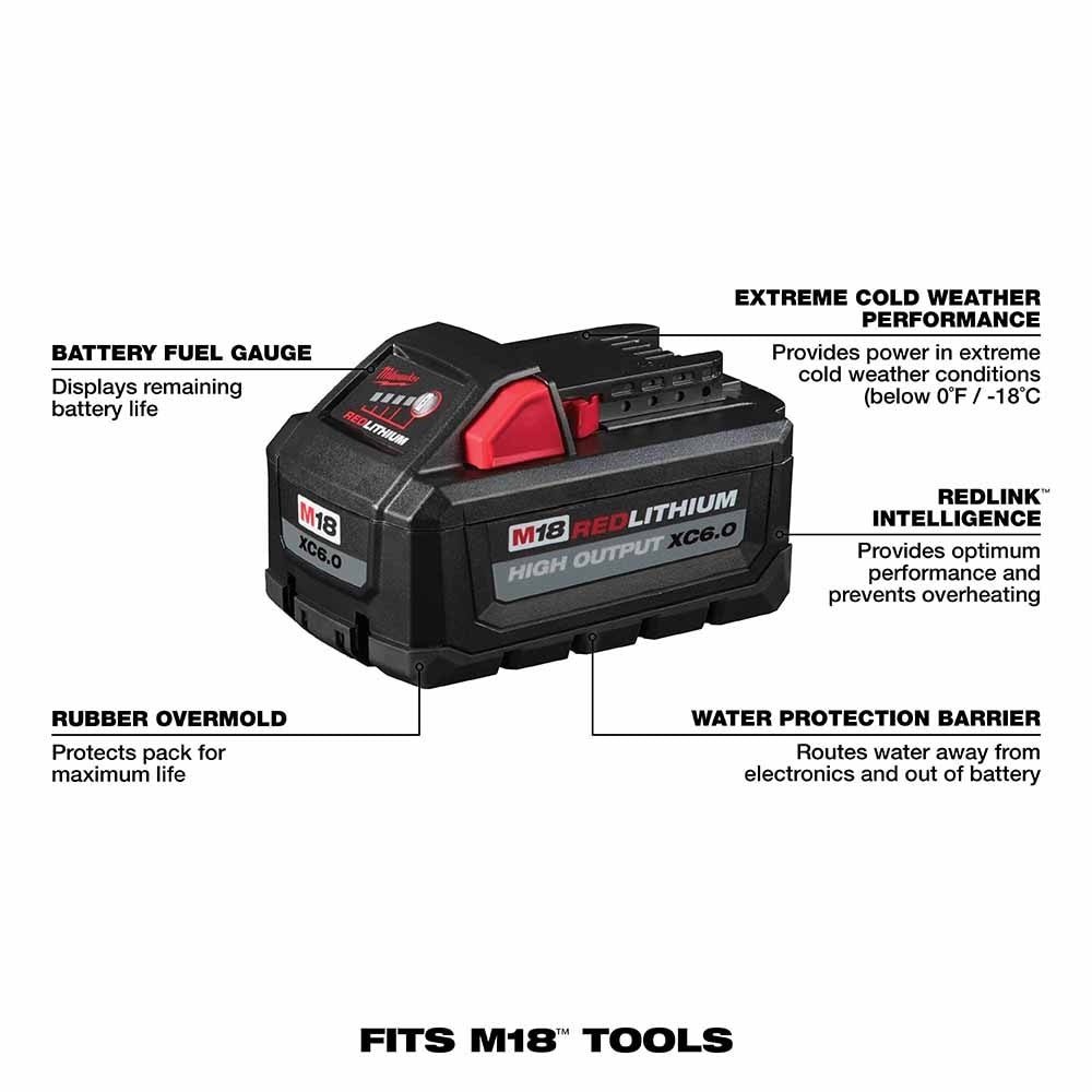 Milwaukee 48-11-1862 M18 REDLITHIUM High Output XC6.0 Battery 2-Pack - Image 6