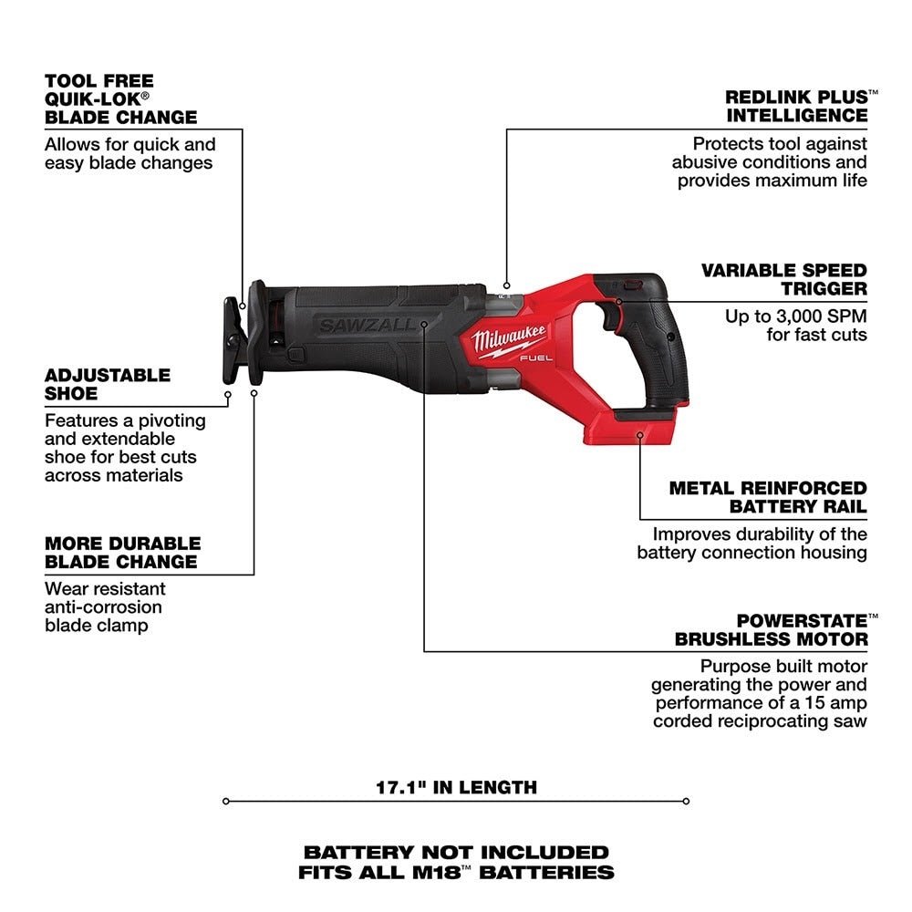 Milwaukee 2821-20 M18 FUEL™ SAWZALL® Recip Saw, Bare - Image 6