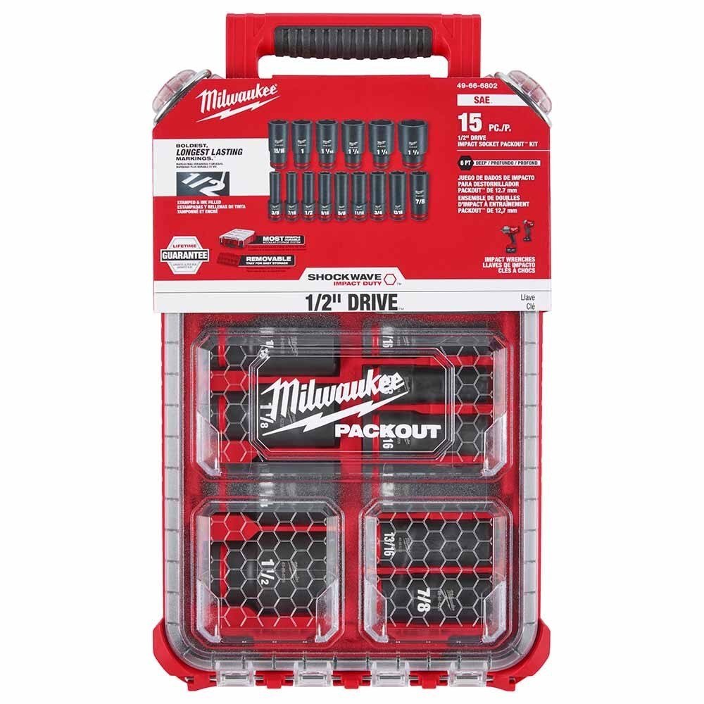 Milwaukee 49-66-6802 Shockwave Impact Duty Socket 1/2" Drive 15-Piece SAE Packout Set - Image 2