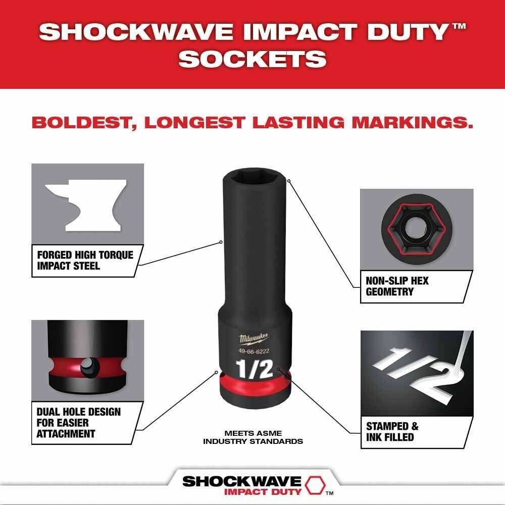 Milwaukee 49-66-6802 Shockwave Impact Duty Socket 1/2" Drive 15-Piece SAE Packout Set - Image 6