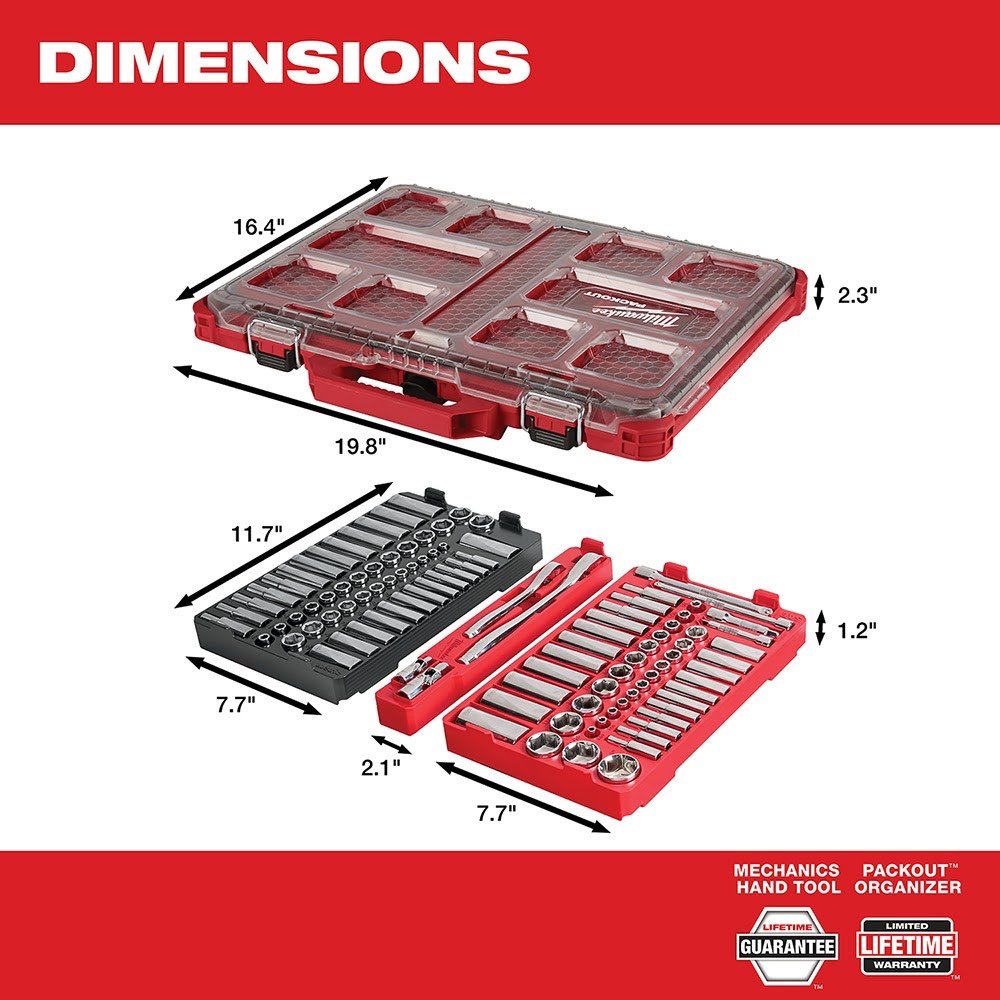 Milwaukee 48-22-9486 1/4" & 3/8” 106pc Ratchet and Socket Set in PACKOUT - SAE & Metric - Image 4