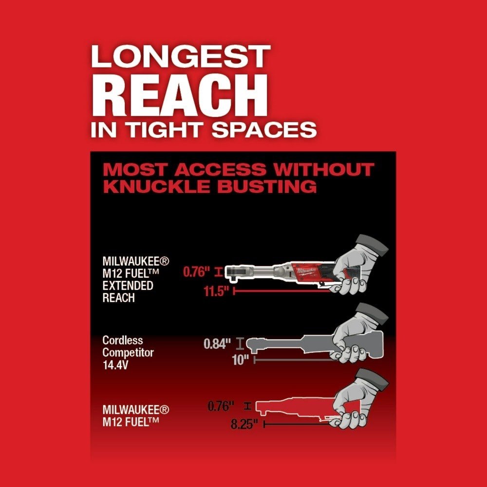 Milwaukee 2560-20 M12 FUEL 3/8" Extended Reach Ratchet, Bare Tool - Image 6