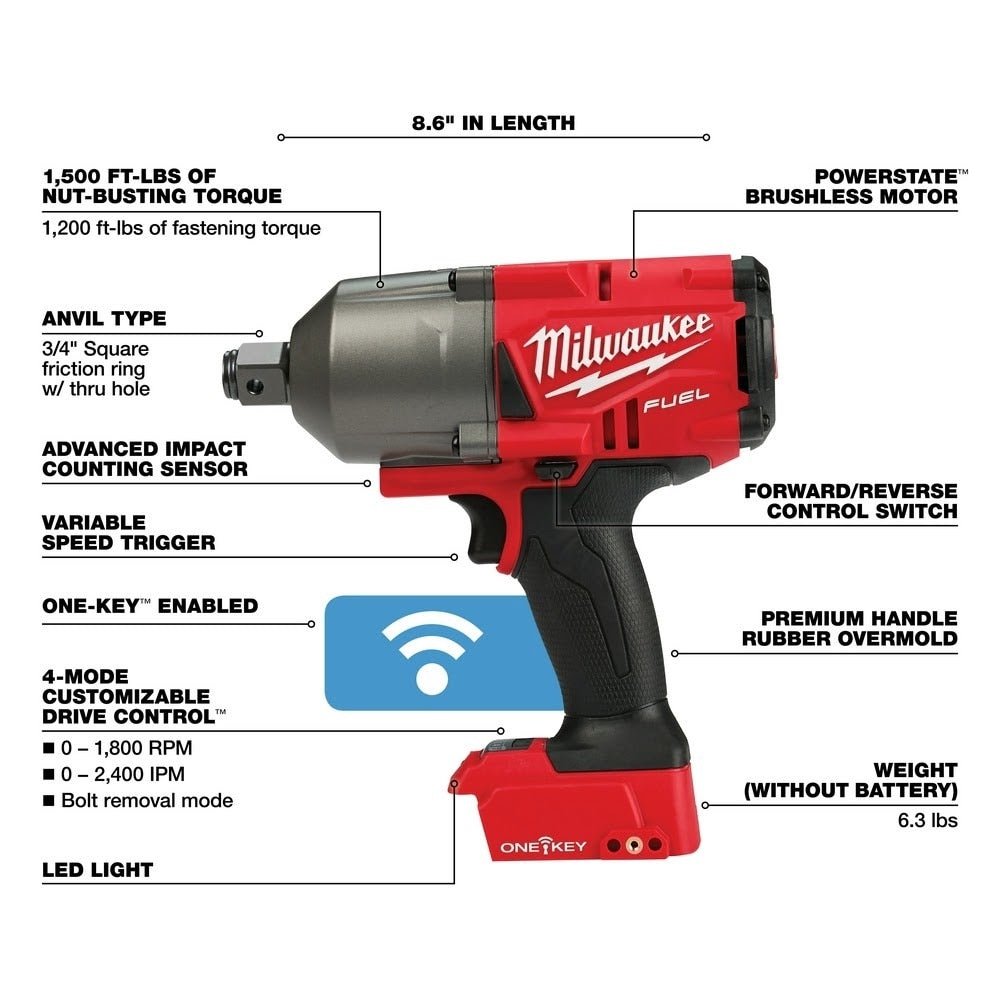 Milwaukee 2864-20 M18 FUEL ONE-KEY High Torque Impact Wrench 3/4" Friction Ring, Bare - Image 4