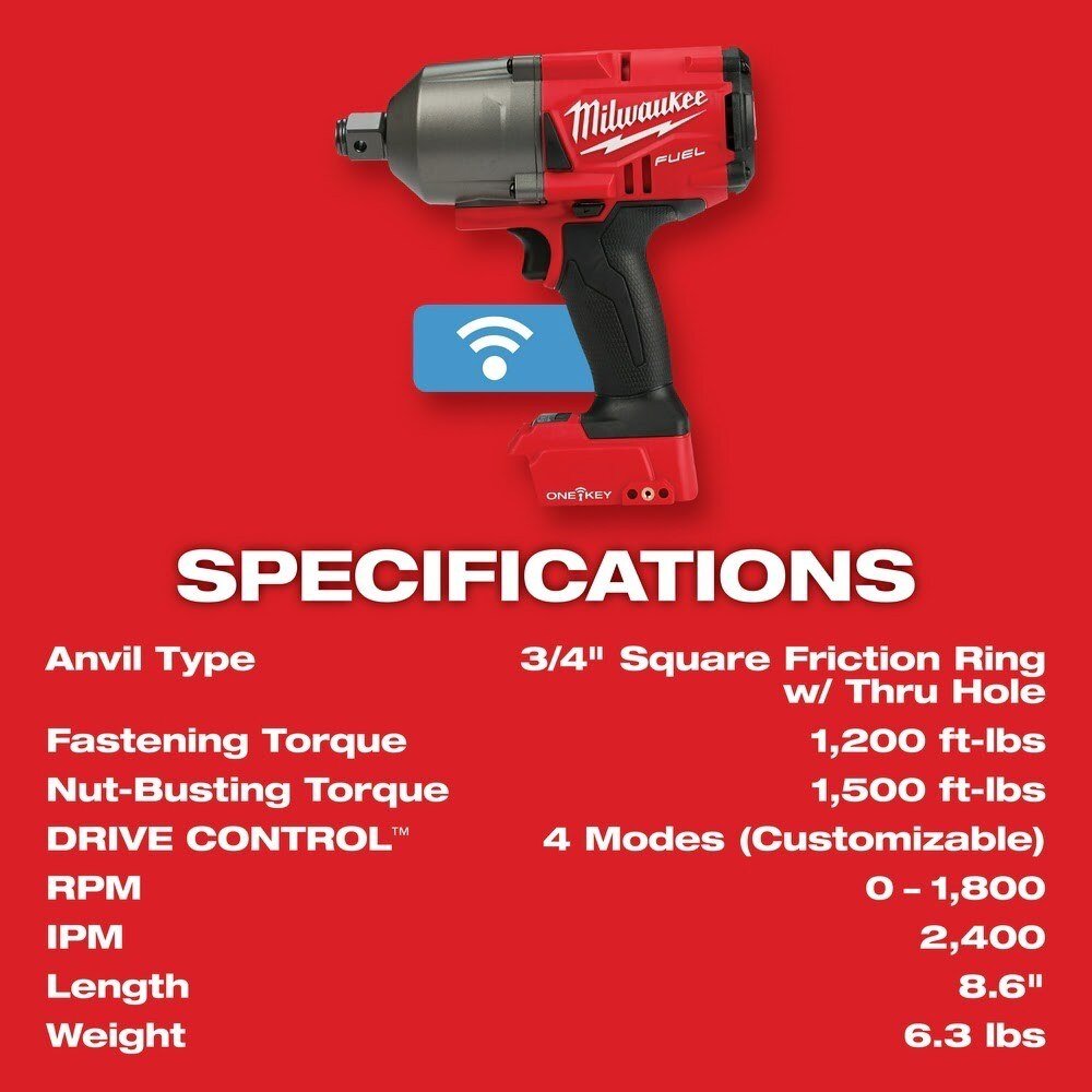 Milwaukee 2864-20 M18 FUEL ONE-KEY High Torque Impact Wrench 3/4" Friction Ring, Bare - Image 8