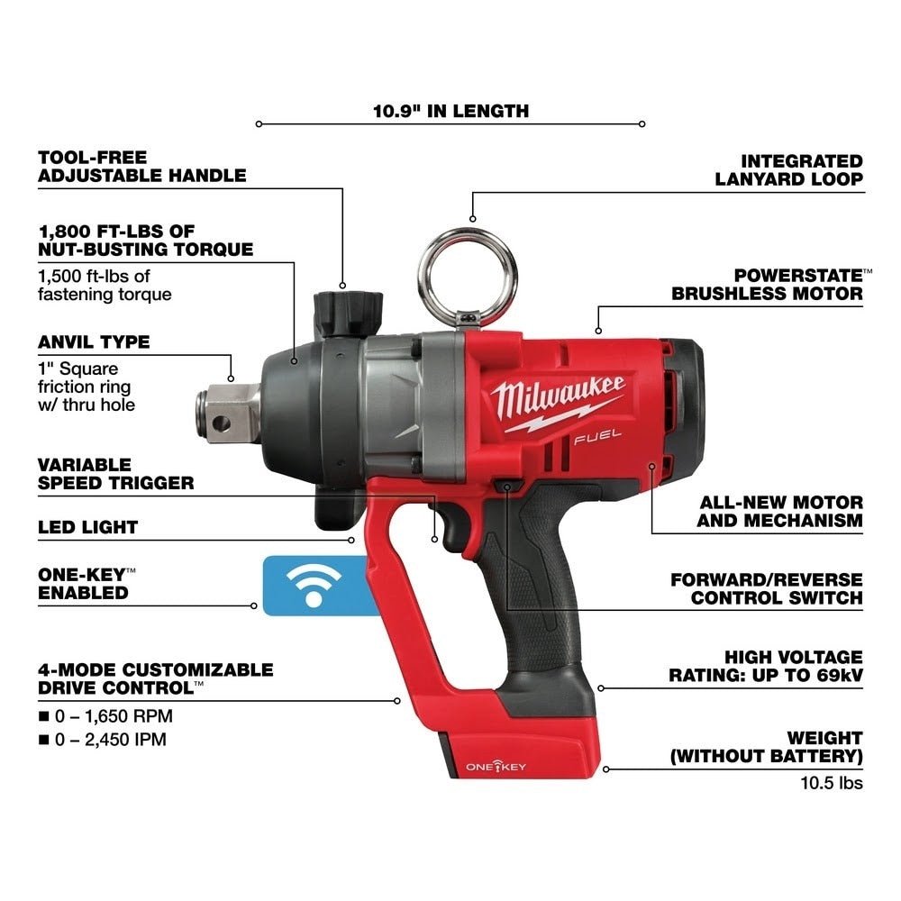 Milwaukee 2867-20 M18 FUEL 1" HTIW Impact Wrench w/ ONE-KEY Bare Tool - Image 4