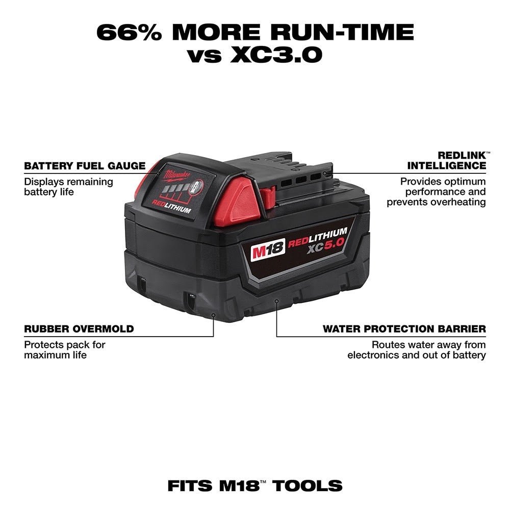 Milwaukee 48-11-1852 M18 REDLITHIUM XC 5.0 Extended Capacity Battery 2 Pack - Image 3