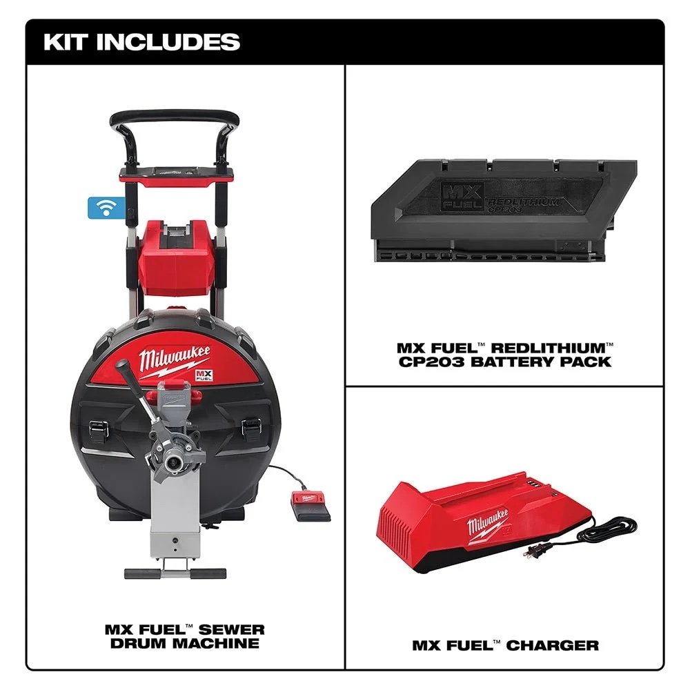 Milwaukee MXF500-1CP MX FUEL Sewer Drum Machine Drain Cleaner Kit w/ Battery - Image 2