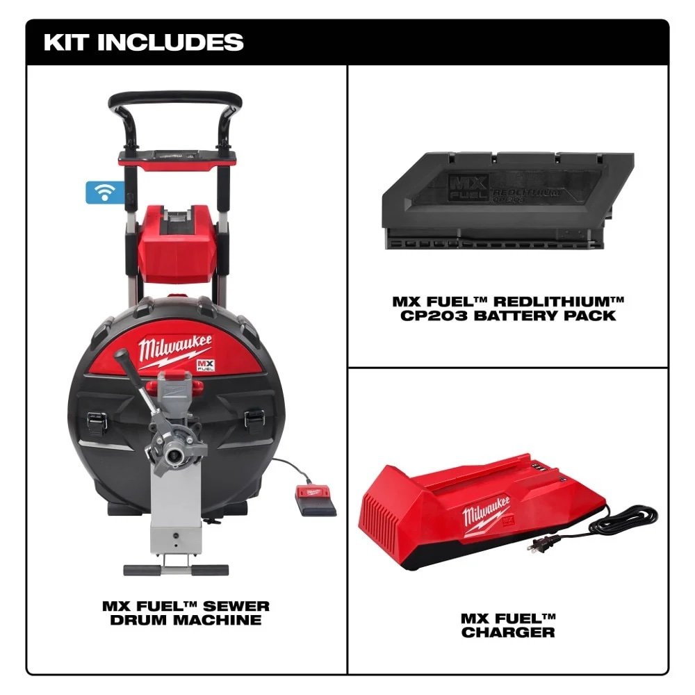Milwaukee MXF500-1CP MX FUEL Sewer Drum Machine Drain Cleaner Kit w/ Battery - Image 16