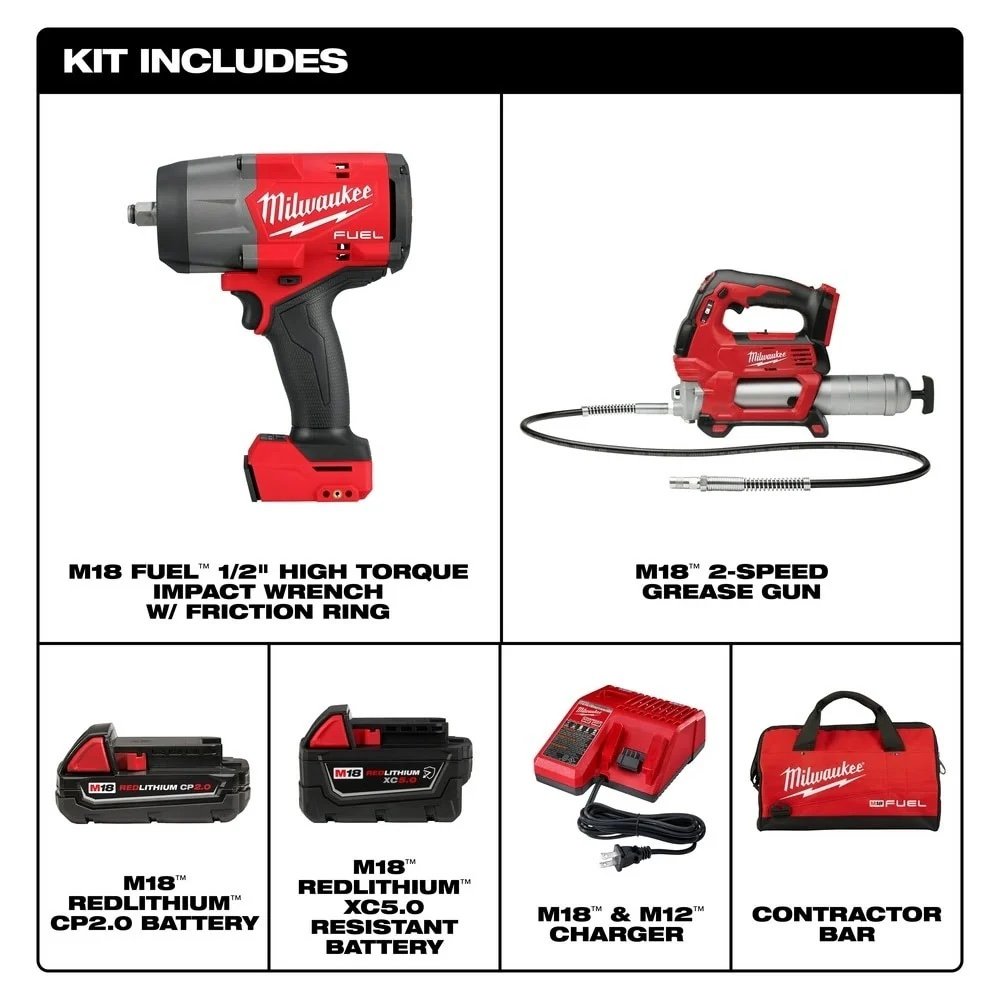 Milwaukee 2967-22GG M18 FUEL 1/2" HTIW w/ Friction Ring & Grease Gun Combo Kit - Image 2