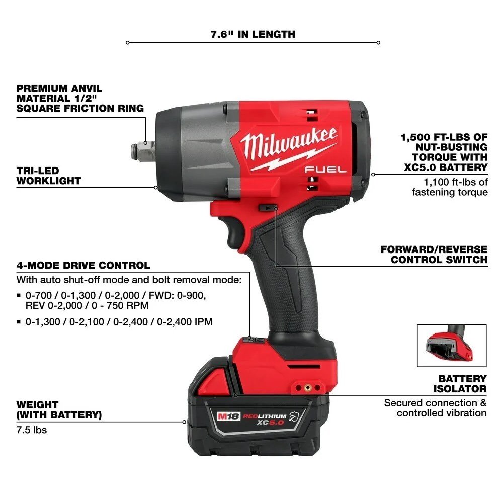 Milwaukee 2967-22GG M18 FUEL 1/2" HTIW w/ Friction Ring & Grease Gun Combo Kit - Image 4