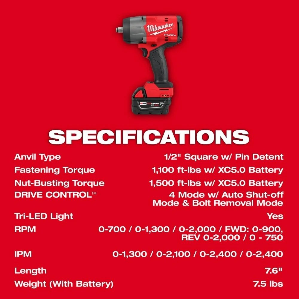 Milwaukee 2967-22GG M18 FUEL 1/2" HTIW w/ Friction Ring & Grease Gun Combo Kit - Image 9