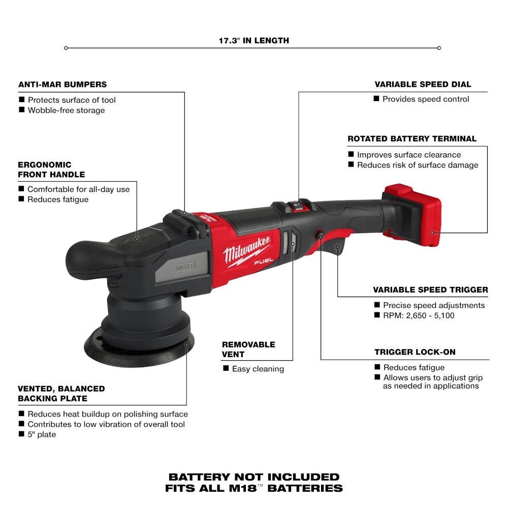 Milwaukee 2684-20 M18 FUEL 5-inch 15mm Random Orbital Polisher, Tool Only - Image 3