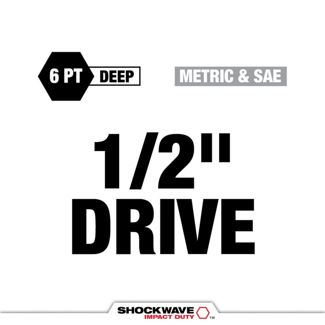 Milwaukee 49-66-7833 SHOCKWAVE Impact Duty 1/2 Drive SAE & Metric 11PC Lug Nut Wheel Socket Set - Image 3