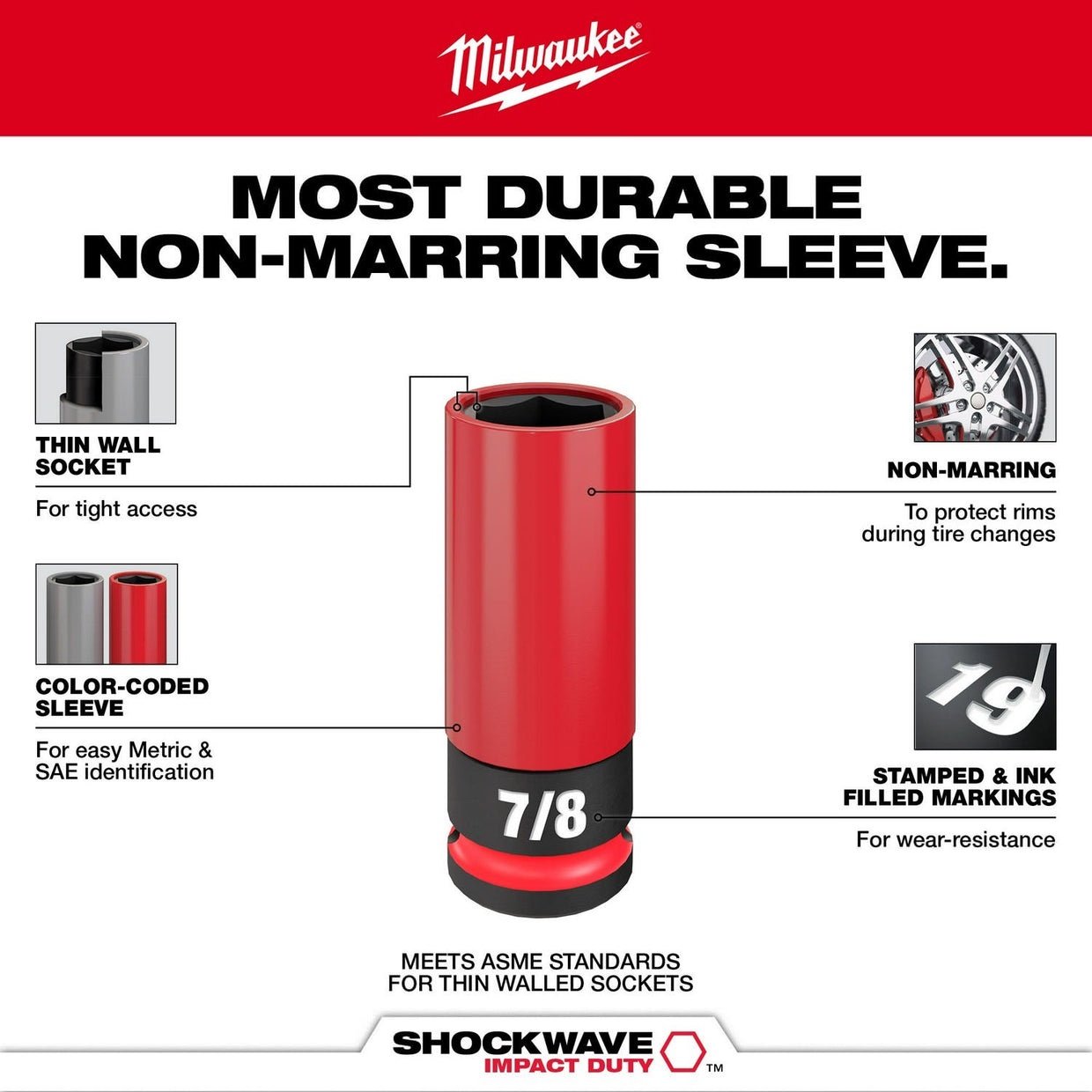 Milwaukee 49-66-7833 SHOCKWAVE Impact Duty 1/2 Drive SAE & Metric 11PC Lug Nut Wheel Socket Set - Image 5