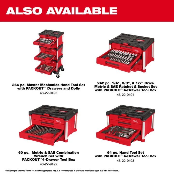 Milwaukee Master Mechanics Hand Tool Set with PACKOUT Drawers and Dolly, 366 Pieces - Image 9
